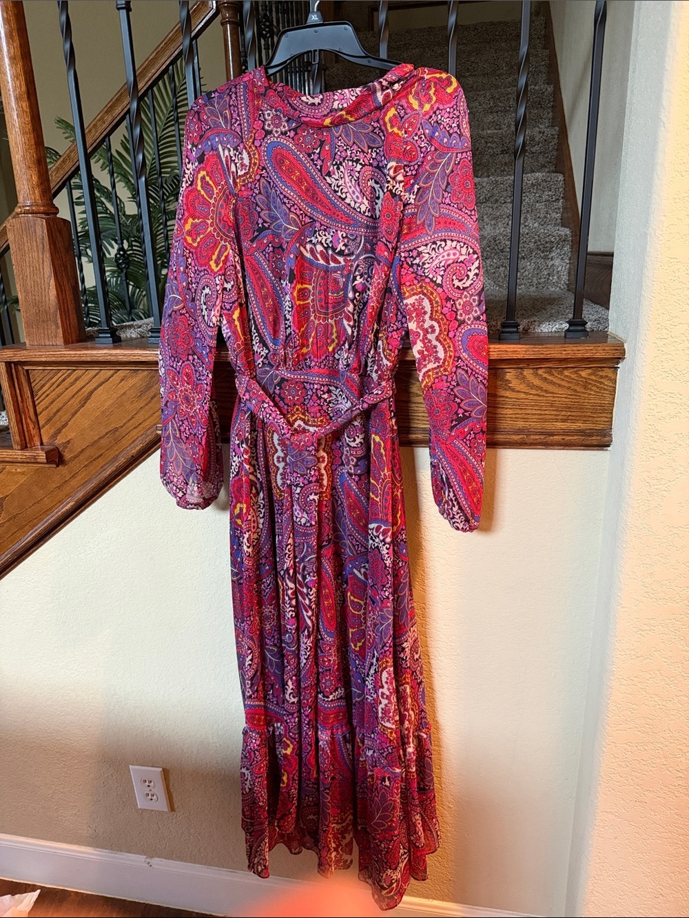 Paisley Long-Sleeve Maxi Dress in Magenta paisley